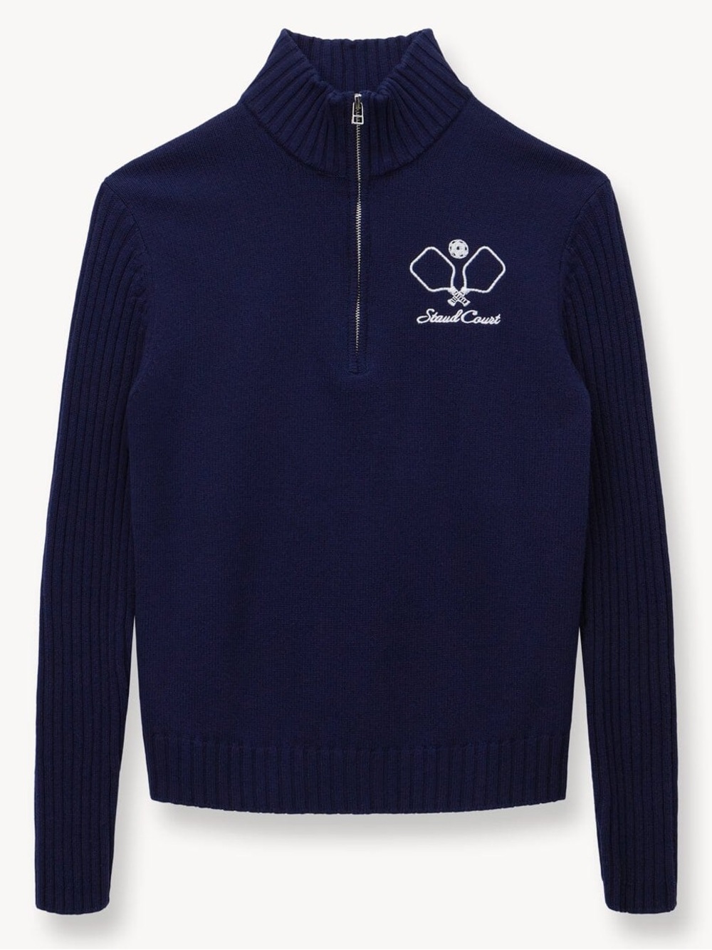 STAUD Court 💙💙 Navy Blue Ribbed Knit Quarter-zip Serve Sweater 💙💙💙 - XS